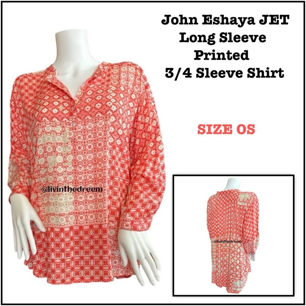 #T139 John Eshaya JET Long Sleeve Printed 3/4 Sleeve Shirt $149